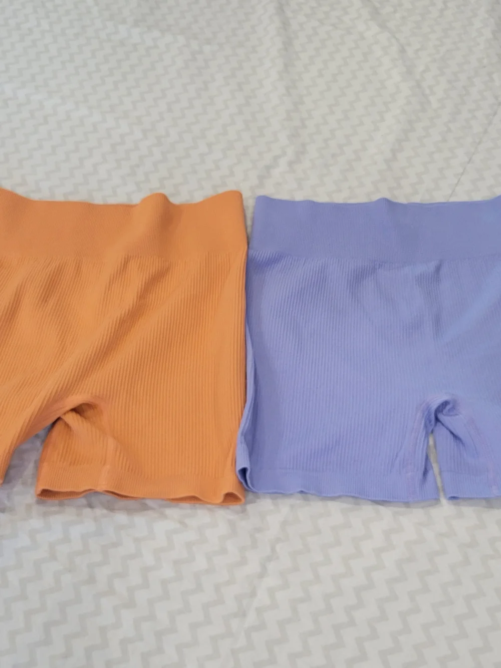 Ribbed High-Waist Bike Shorts - Orange & Lavender Sz Large - Picture 1 of 7
